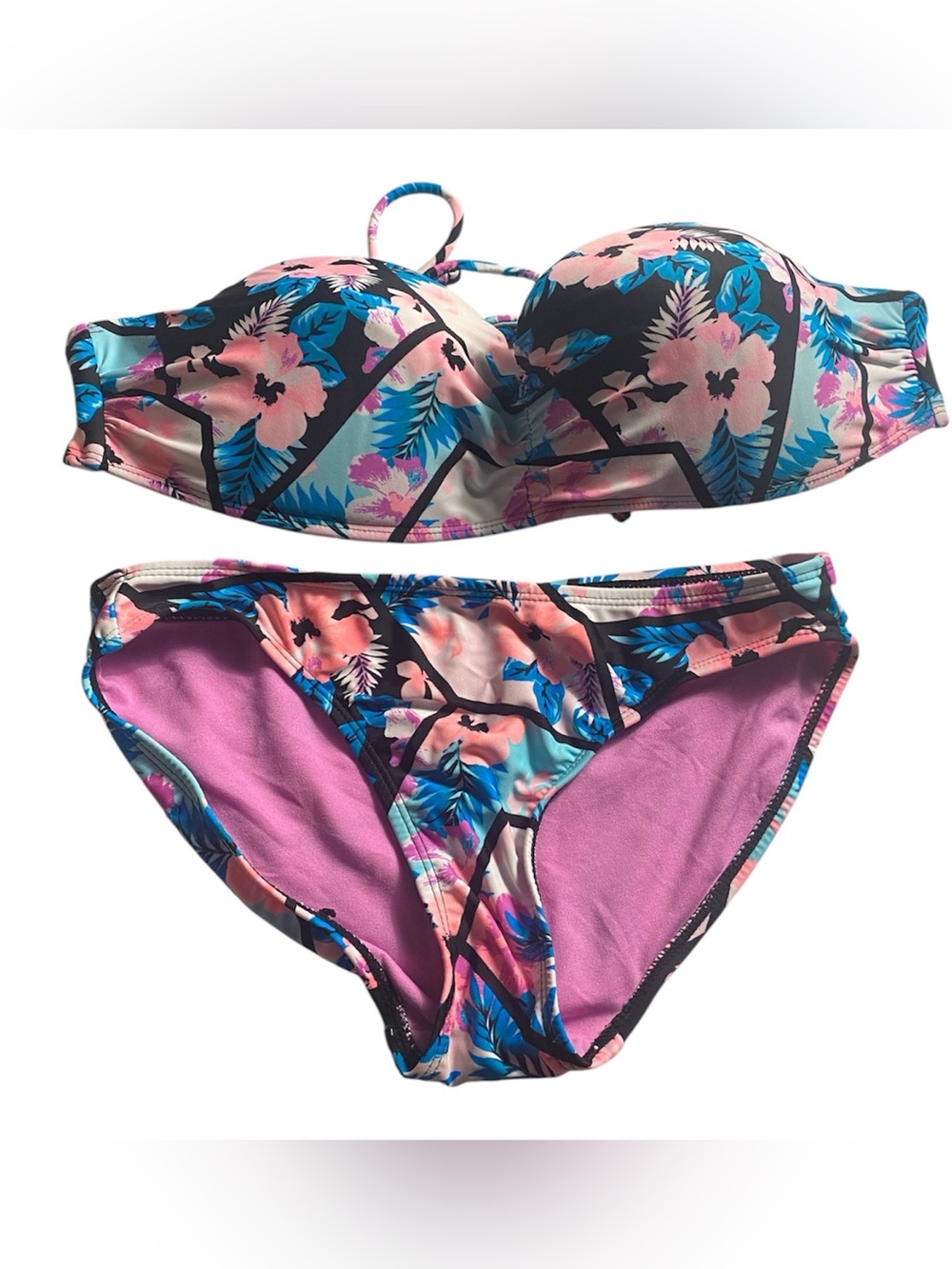 No Boundaries Floral Bandeau Bikini in Pink and Blue